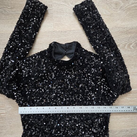 Likely Lisanna Black Mini Dress $378 Size 6 Sequin New Without Tags Long Sleeves - Picture 7 of 17
